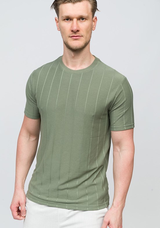 JOHNNY JOE Haki Erkek Bisiklet Yaka T-shirt