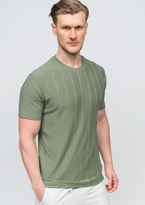 JOHNNY JOE Haki Erkek Bisiklet Yaka T-shirt