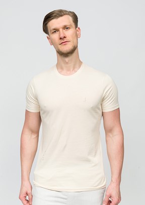JOHNNY JOE Bej Erkek Bisiklet Yaka T-shirt
