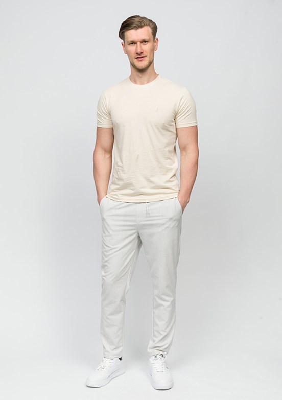 JOHNNY JOE Bej Erkek Bisiklet Yaka T-shirt