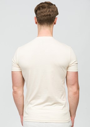 JOHNNY JOE Bej Erkek Bisiklet Yaka T-shirt