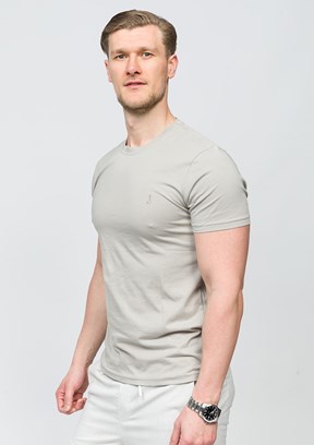 JOHNNY JOE Gri Erkek Bisiklet Yaka T-shirt