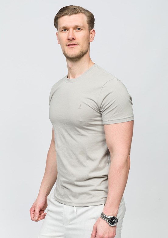 JOHNNY JOE Gri Erkek Bisiklet Yaka T-shirt