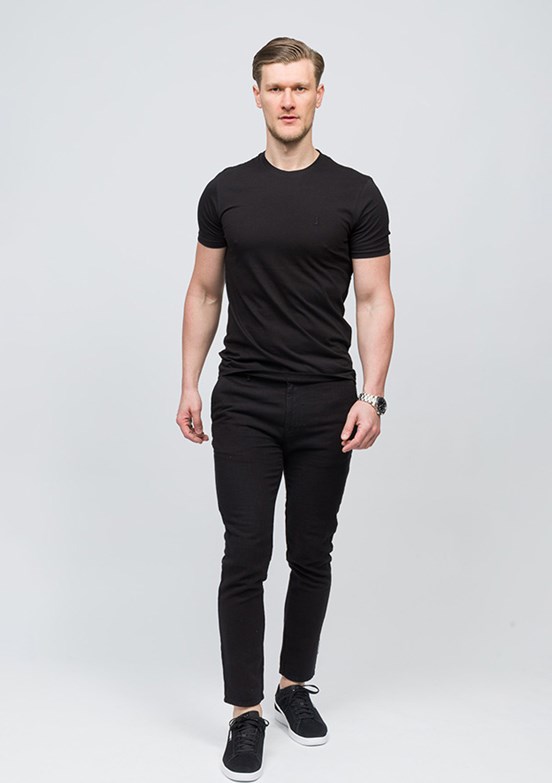JOHNNY JOE Siyah Erkek Bisiklet Yaka T-shirt