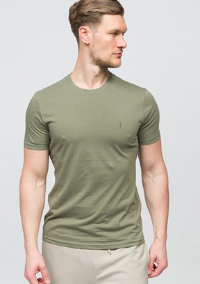 JOHNNY JOE Haki Erkek Bisiklet Yaka T-shirt