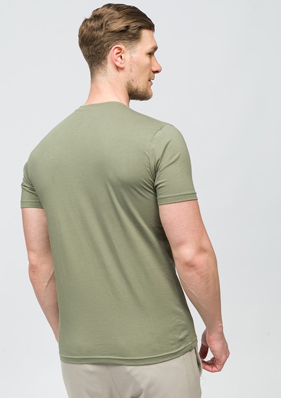 JOHNNY JOE Haki Erkek Bisiklet Yaka T-shirt