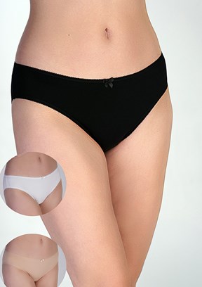NEW BRA - 3650010000 Kadın Siyah/Beyaz/Ten Bikini Penye 3'Lü Külot