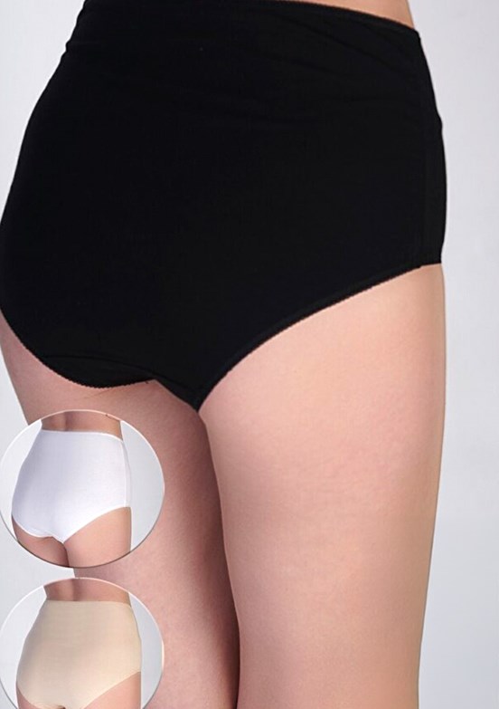 NEW BRA - 3650040000 Kadın Siyah/Beyaz/Ten Yüksel Bel Bato Penye 3'Lü Külot