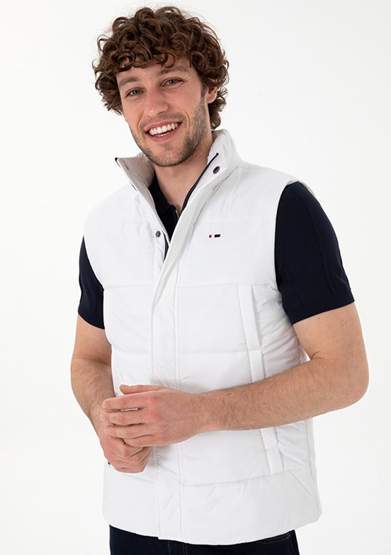 US POLO ASSN Beyaz Erkek Basic Yelek