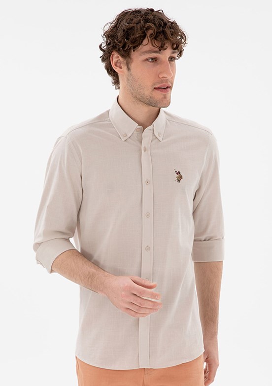 US POLO ASSN Bej Erkek Uzun Kol Gömlek