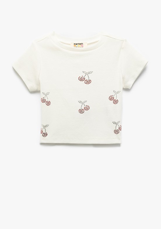 KOTON Beyaz Kız Çocuk Baskılı T-Shirt