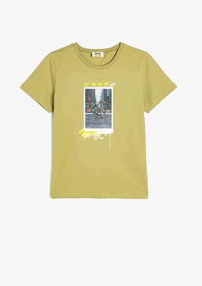 KOTON Yeşil Erkek Çocuk Bisiklet Yaka T-Shirt