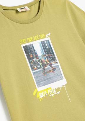 KOTON Yeşil Erkek Çocuk Bisiklet Yaka T-Shirt