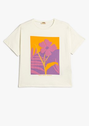 KOTON Beyaz Kız Çocuk Baskılı T-Shirt