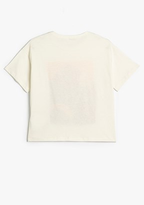 KOTON Beyaz Kız Çocuk Baskılı T-Shirt