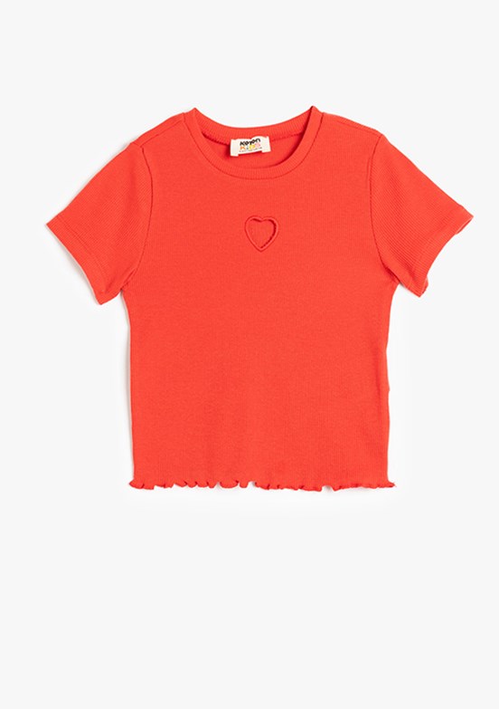 KOTON Kırmızı Kız Çocuk Bisiklet Yaka T-Shirt