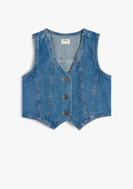 KOTON - 5SKG20013AD Kız Çocuk Lacivert Denim Yelek