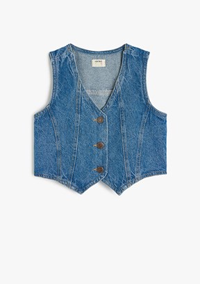KOTON - 5SKG20013AD Kız Çocuk Lacivert Denim Yelek