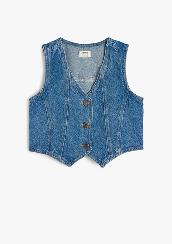 KOTON - 5SKG20013AD Kız Çocuk Lacivert Denim Yelek