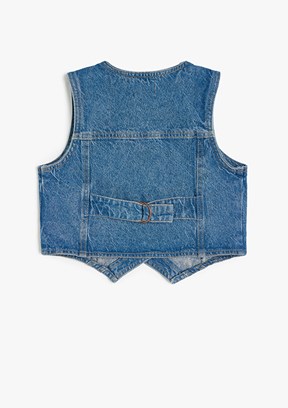 KOTON - 5SKG20013AD Kız Çocuk Lacivert Denim Yelek