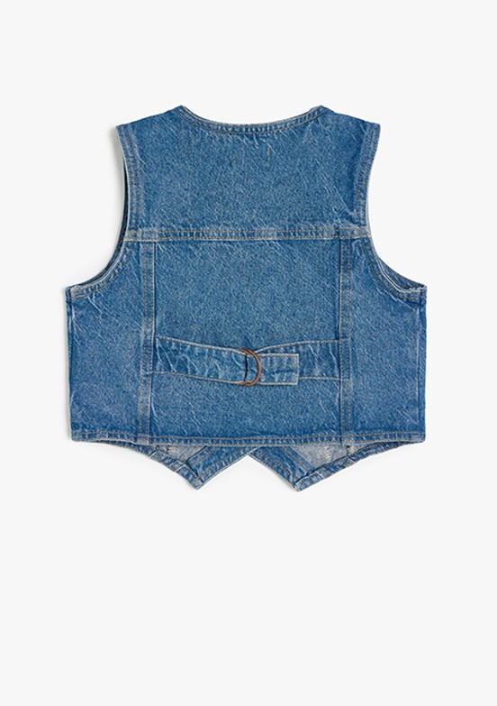 KOTON - 5SKG20013AD Kız Çocuk Lacivert Denim Yelek