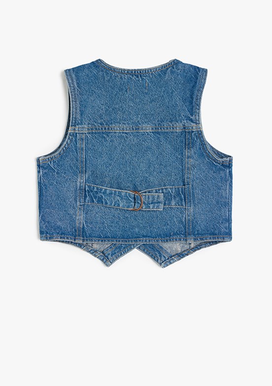 KOTON - 5SKG20013AD Kız Çocuk Lacivert Denim Yelek