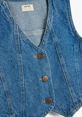 KOTON - 5SKG20013AD Kız Çocuk Lacivert Denim Yelek