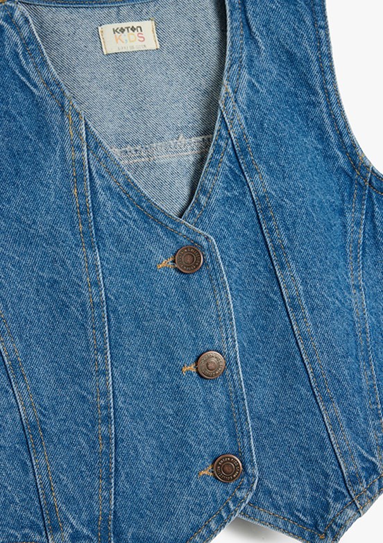 KOTON - 5SKG20013AD Kız Çocuk Lacivert Denim Yelek