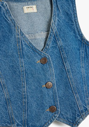 KOTON - 5SKG20013AD Kız Çocuk Lacivert Denim Yelek