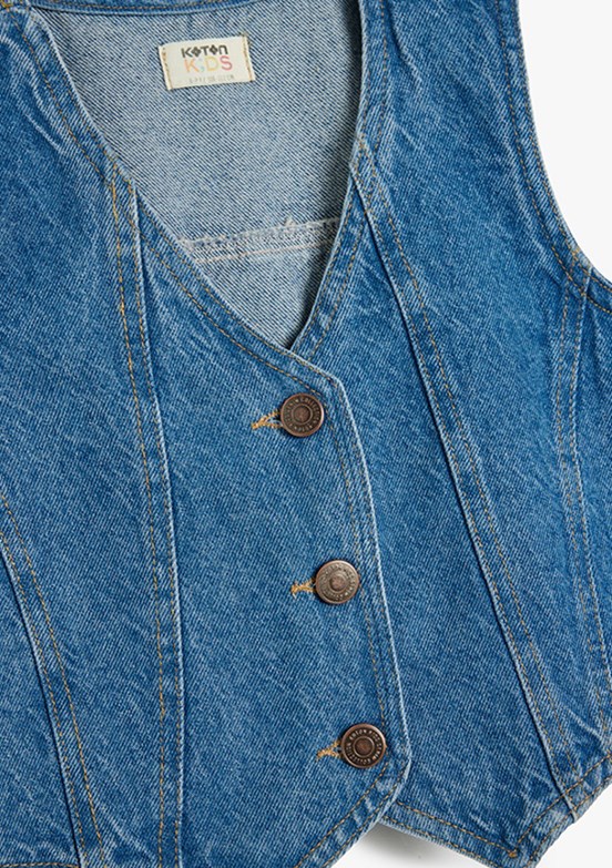 KOTON - 5SKG20013AD Kız Çocuk Lacivert Denim Yelek
