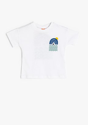 KOTON Beyaz Erkek Çocuk Baskılı T-Shirt
