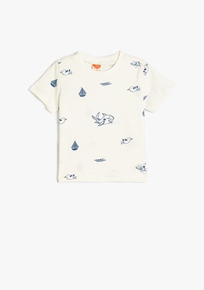 KOTON Beyaz Erkek Çocuk Baskılı T-Shirt