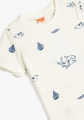 KOTON Beyaz Erkek Çocuk Baskılı T-Shirt