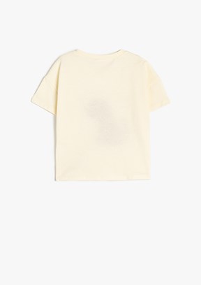 KOTON - 5SMG10032AK Kız Çocuk Bej Baskılı T-Shirt