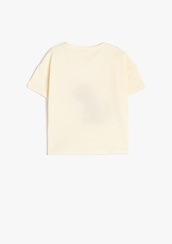 KOTON - 5SMG10032AK Kız Çocuk Bej Baskılı T-Shirt
