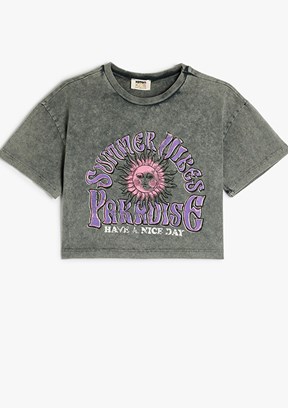 KOTON Antrasit Kız Çocuk Baskılı T-Shirt