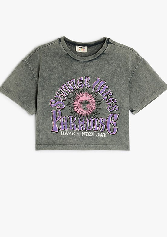 KOTON Antrasit Kız Çocuk Baskılı T-Shirt
