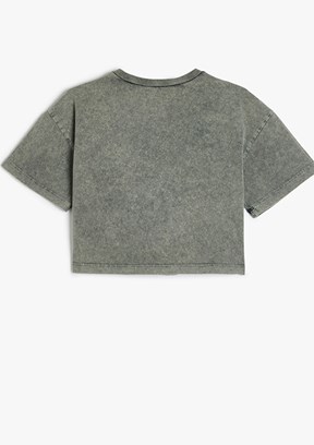 KOTON Antrasit Kız Çocuk Baskılı T-Shirt