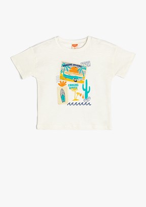 KOTON Beyaz Erkek Çocuk Baskılı T-Shirt