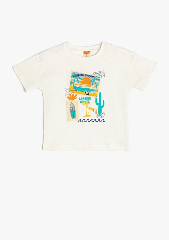 KOTON Beyaz Erkek Çocuk Baskılı T-Shirt