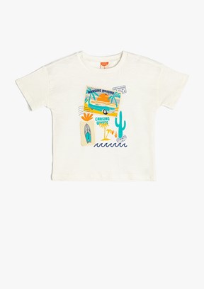 KOTON Beyaz Erkek Çocuk Baskılı T-Shirt