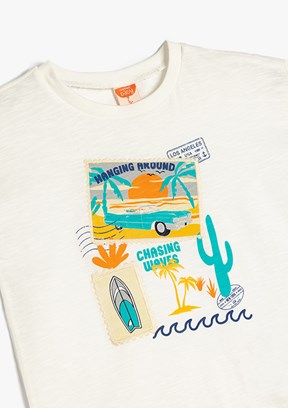 KOTON Beyaz Erkek Çocuk Baskılı T-Shirt