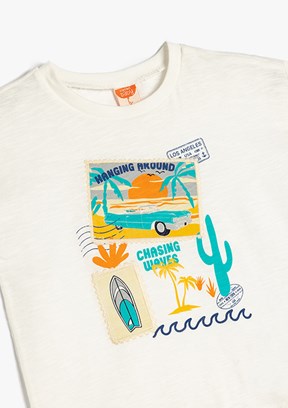 KOTON Beyaz Erkek Çocuk Baskılı T-Shirt