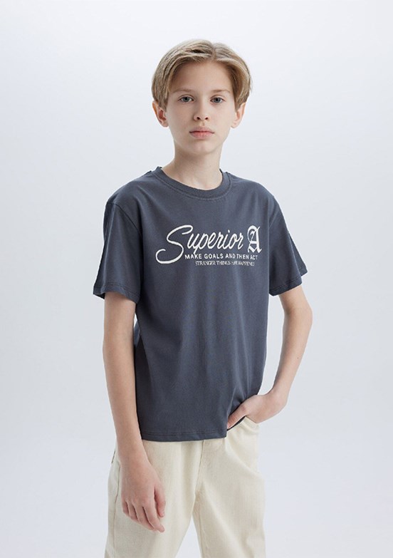DEFACTO Antrasit Erkek Çocuk Kısa Kol T-Shirt