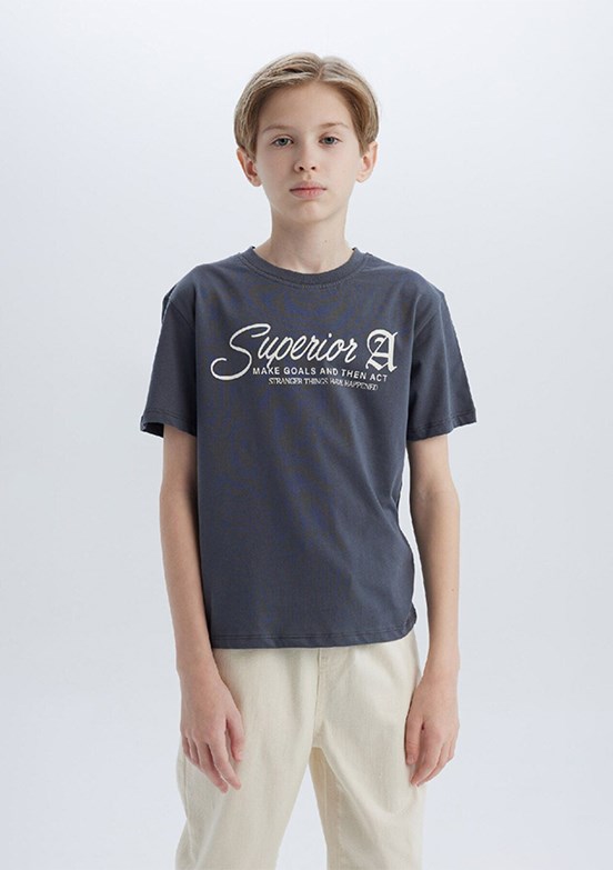 DEFACTO Antrasit Erkek Çocuk Kısa Kol T-Shirt