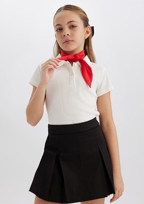 DEFACTO Beyaz Kız Çocuk Polo Yaka T-Shirt