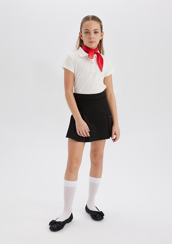 DEFACTO Beyaz Kız Çocuk Polo Yaka T-Shirt
