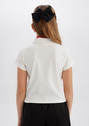 DEFACTO Beyaz Kız Çocuk Polo Yaka T-Shirt