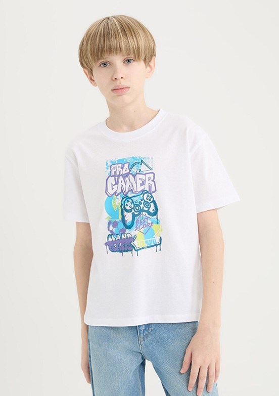 DEFACTO Beyaz Erkek Çocuk Kısa Kol T-Shirt