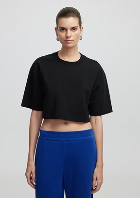 İPEKYOL Siyah Kadın Basic Crop T-shirt